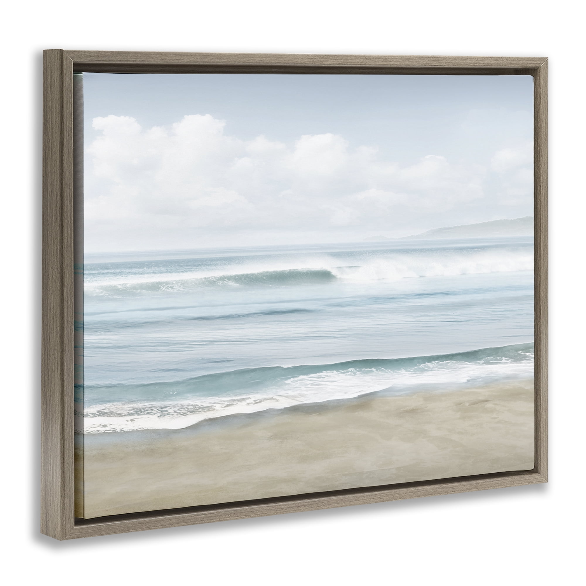 Stupell Industries Soothing Beach Waves Nautical & Beach Painting Brown Floater Framed Canvas Art Print Wall Art, 31 x 25