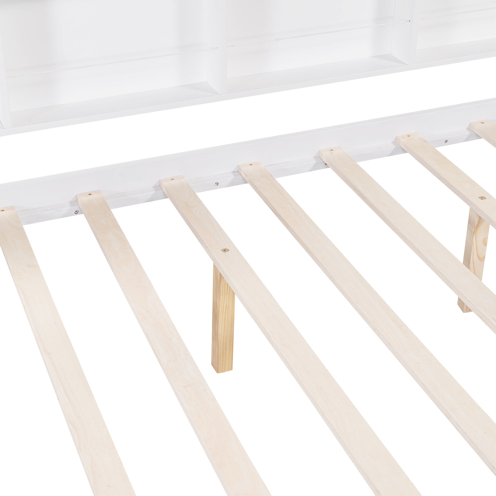 Aukfa House Bed with Trundle, Full Platform Bed with Storage Shelves and Roof - White