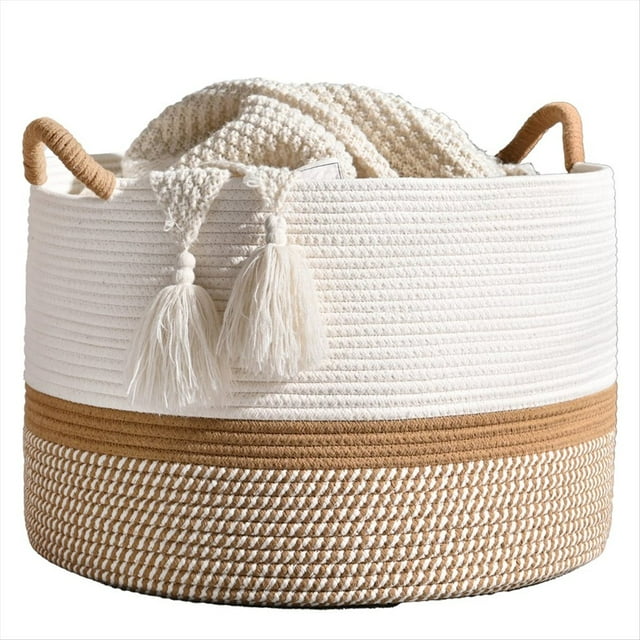 Cesta Grande de Cuerda de Algodón para Mantas, Almacenamiento, Lavandería, Guardería, Cesta de Almacenamiento Plegable, Cesta para Ropa Sucia