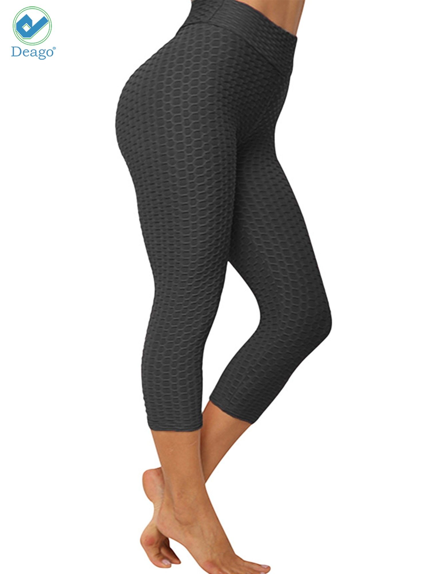 Deago Women's High Waist Yoga Pants Capri Lift up Butt Tummy Control Workout Running Slimming Stretch Sports Leggings (Black,L) - image 3 of 9