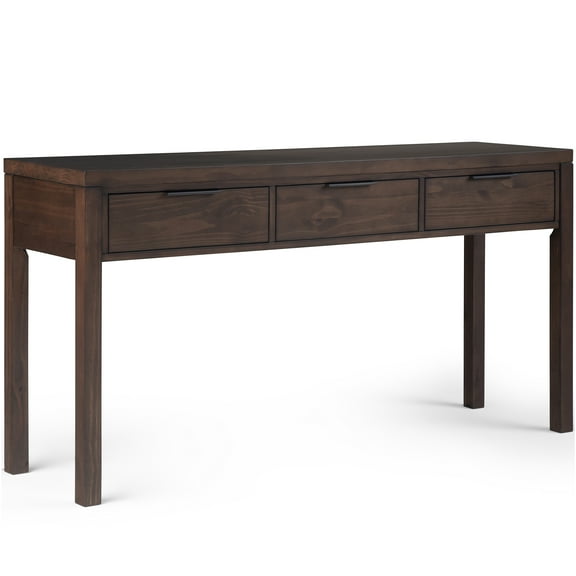 JERFIT Modern 60-inch Solid Wood Console Table with 3 Drawers, Dark Brown Entryway Sofa Table for Living Room, Hallway