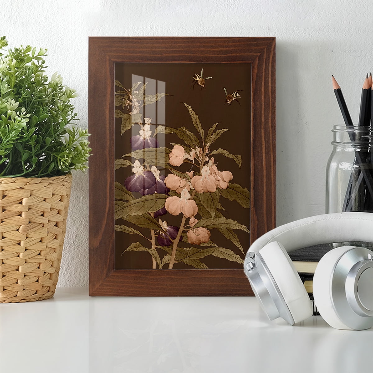 Asian Brocade IV - Framed Print w/glass - Chestnut