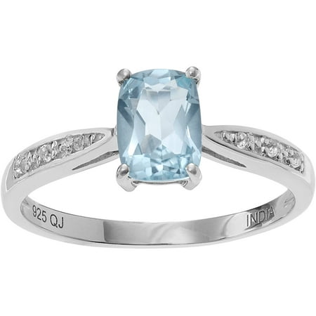 Brinley Co. Women's Blue and White Topaz Rhodium-Plated Sterling Silver Fashion Ring