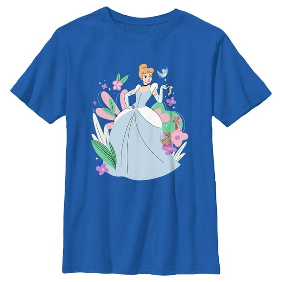 Boy's Cinderella Floral Princess and Friends  Graphic Tee Royal Blue Medium