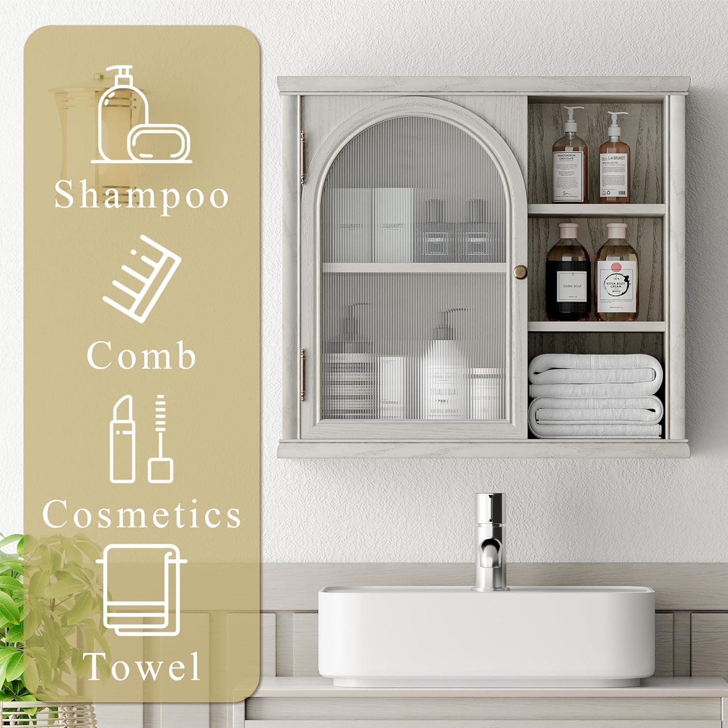 ANHDAH Bathroom Wall Cabinet Over Toilet with 2-Door & Adjustable Shelf, Solid Wood Medicine Cabinet for Kitchen Living Room, Gray
