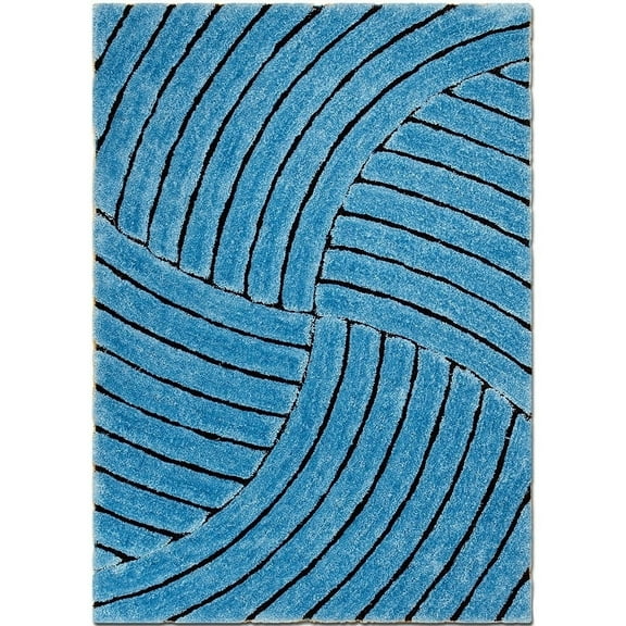 Allstar Rugs Allstar Modern 3D Formal Thick Striped Rug Sky Blue 4' 11"x6' 11" 5' x 8' Modern & Contemporary