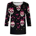 thumbnail image 5 of Craaazy Halloween Printed Shirt For Women Round Neck 3/4 Sleeve T-Shirt Loose Halloween Featival Tops Gifts For Women, 5 of 5