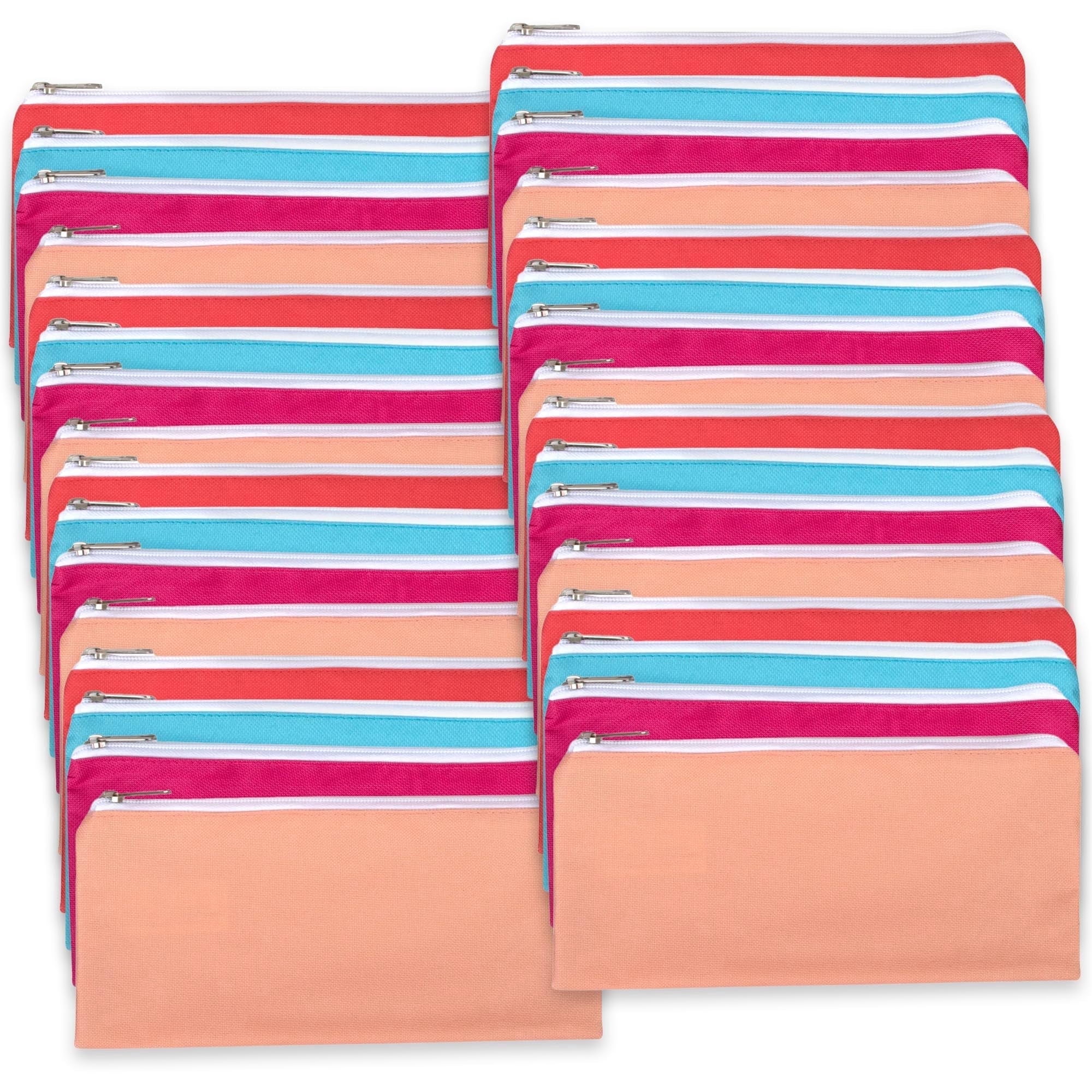 100 Pack of Bulk Wholesale Solid Color Zippered Pencil Cases for Pens, Pencils, Markers, Crayons, and Writing Stationary Supplies in 4 Assorted Colors