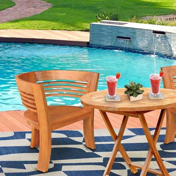 Teak Wood Half Moon Outdoor Patio Dining and Sitting Arm Chair, A-Grade Teak Wood