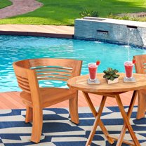 Teak Wood Half Moon Outdoor Patio Dining and Sitting Arm Chair, A-Grade Teak Wood