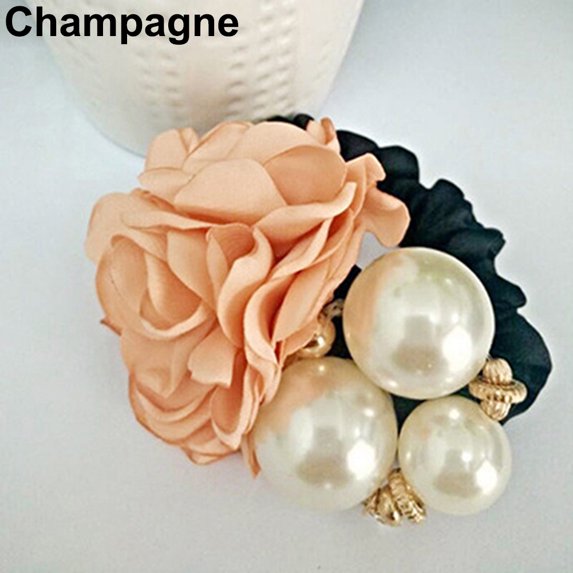 Grofry Hairband Lady Girl Chic Sweet Rose Flower Faux Pearls Ponytail Holder Hair Band