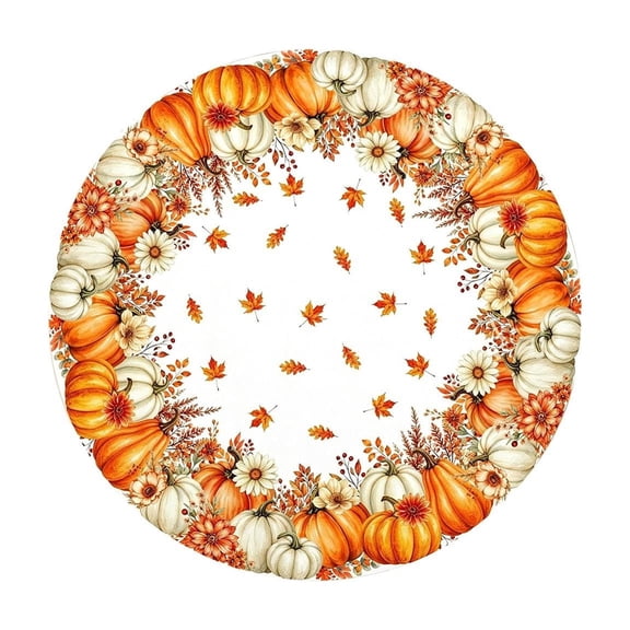 Fall Sunflower Round Tablecloth, Burnt Orange Pumpkin Thanksgiving Waterproof Table Cover for Kitchen Picnic Party Home Decor 47 In C