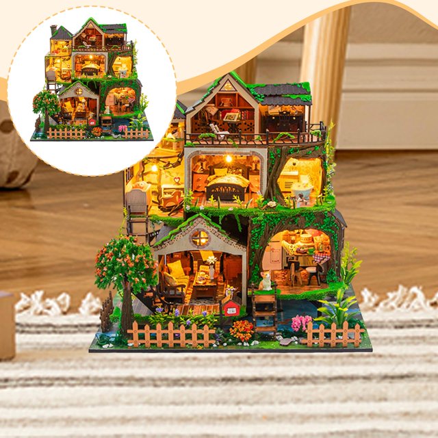 Kit de construcción de casa de muñecas, adorno de escritorio, artesanía, multifuncional, educativo, regalos navideños, rompecabezas de madera 3D, mini
