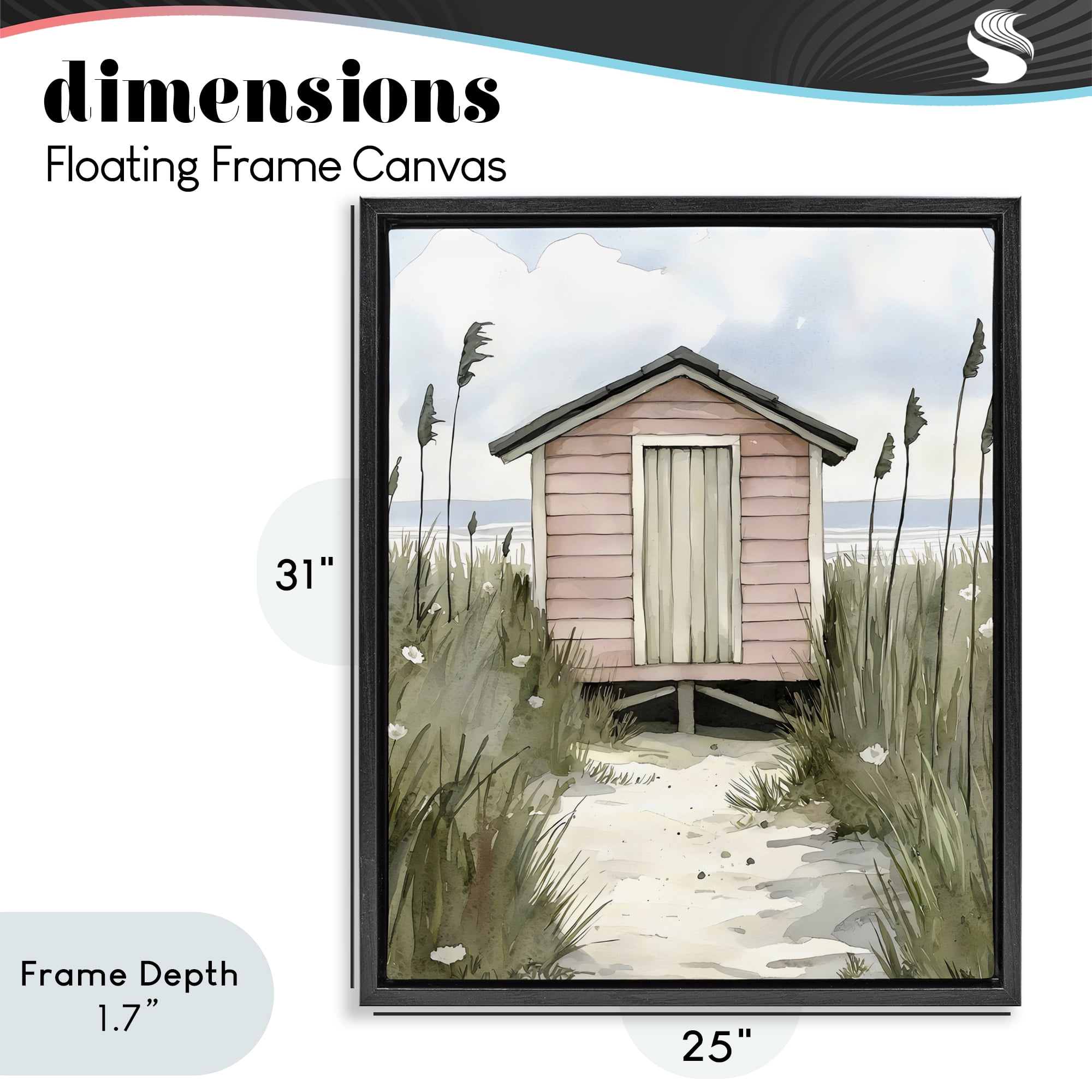 Stupell Industries Coastal Calm Pink Beach Hut Black Framed Floater Canvas Wall Art, design by Riley B