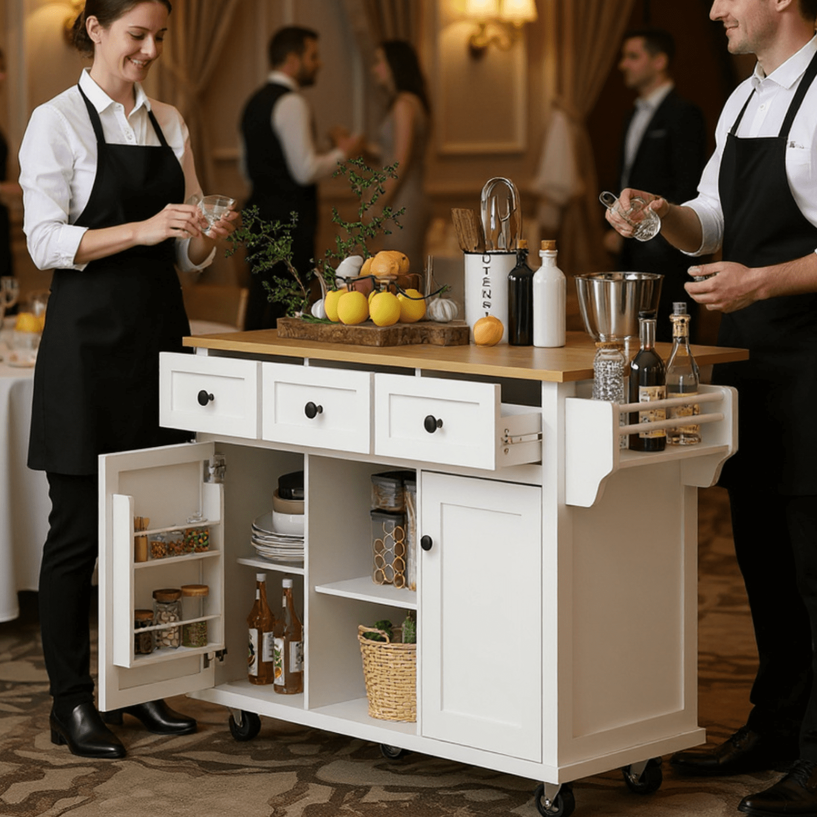 Homy Casa Multi-Purpose Rolling Utility Cart with Drop-Leaf Tabletop, Adjustable Storage Racks, and Wheels