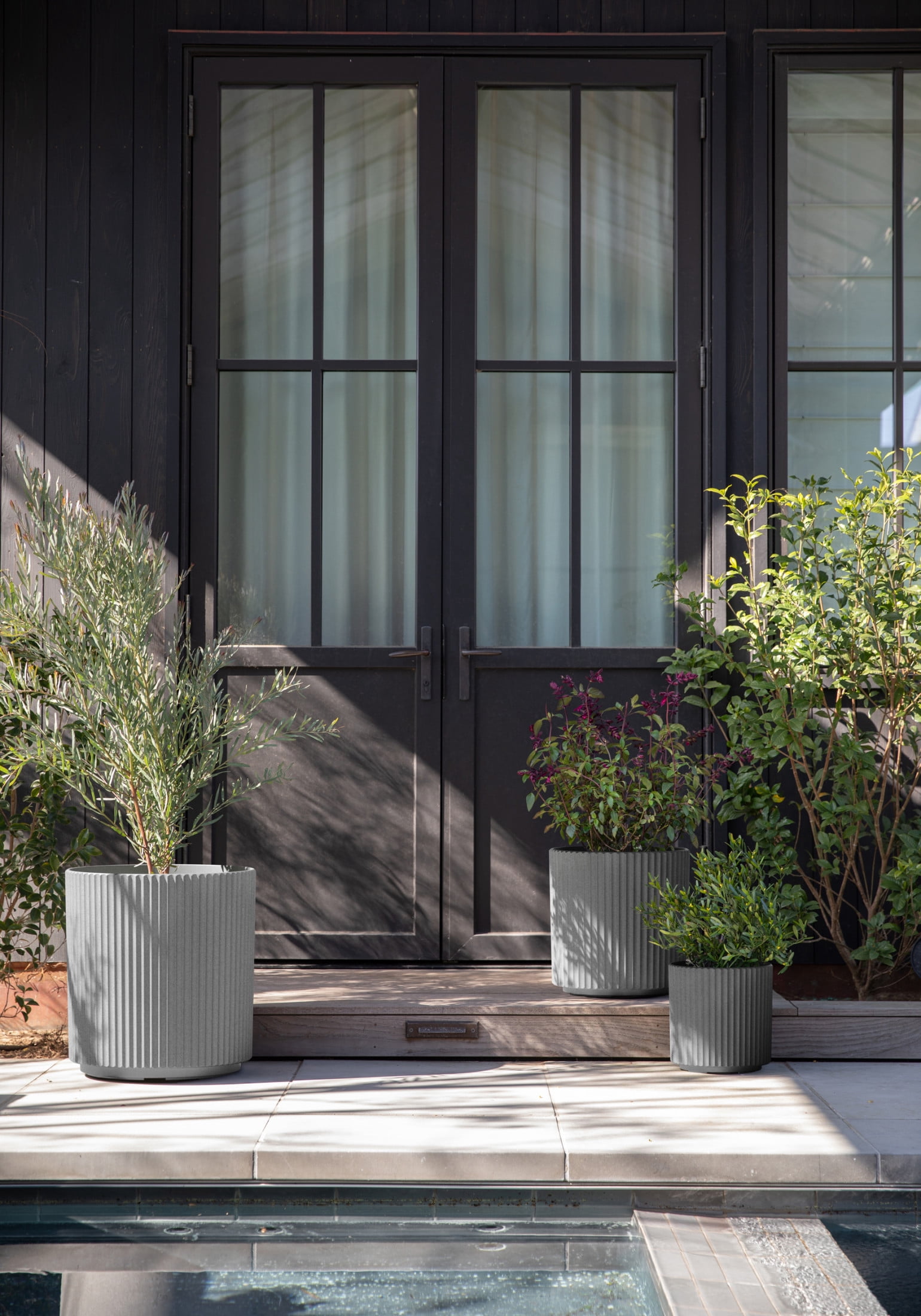 Veradek Demi Series Bundle - Three Piece Set of Plastic-Stone Planters - Gray