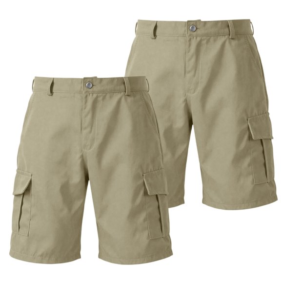 YNGKMEA 2 Pack Men's Cargo Shorts Casual Elastic Waist Shorts Classic Workout Short Relaxed Fit Hiking Hiking Short with Pockets Khaki 3XL