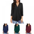 thumbnail image 5 of Women's Business Casual V Neck Solid Three Quarter Sleeve Chiffon Work Blouse Top, 5 of 9