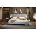 thumbnail image 3 of Chic Linen Upholstered Bed with Integrated Lights and Shelves, Grey, Queen, 3 of 9