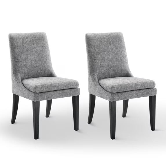 Spruce & Spring Modern Upholstered Dining Chair Set of 2 with Curved Backrest and Solid Wood Legs, Comfortable Padded Fabric Seat for Dining Room Kitchen Living Room, Pebble Grey