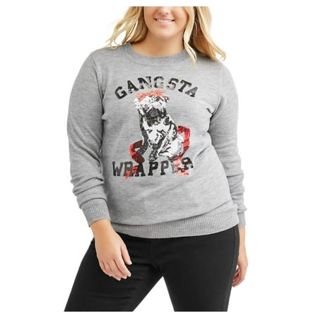 Poof Junior's Plus Crew Neck Pug 'Gangsta Wrapper' Xmas Sweater