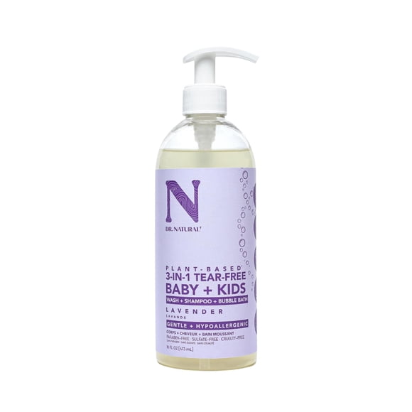 Dr. Natural Shampoo, Bodywash y Burbujas 473ml, Lavanda, 100% Natural. Bebé y Niño. Hipoalergénico, Sin Lágrimas y Ultrahidratante. Orgánico Hecho de Plantas y Aceites Naturales.