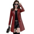 thumbnail image 1 of Womens Lapel PU Faux Leather Jacket Suit Coat Fall Winter Outerwears Trench Coat for Ladies, 1 of 4