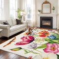 thumbnail image 2 of 5'x7' Area Rugs, Spring Floral Indoor Outdoor Area Rug for Living Room Bedroom, Summer Tulip Elegant Botanical Butterfly Washable Bathroom Rugs Kitchen Floor Carpet Mats Home Decor Aesthetic, 2 of 8