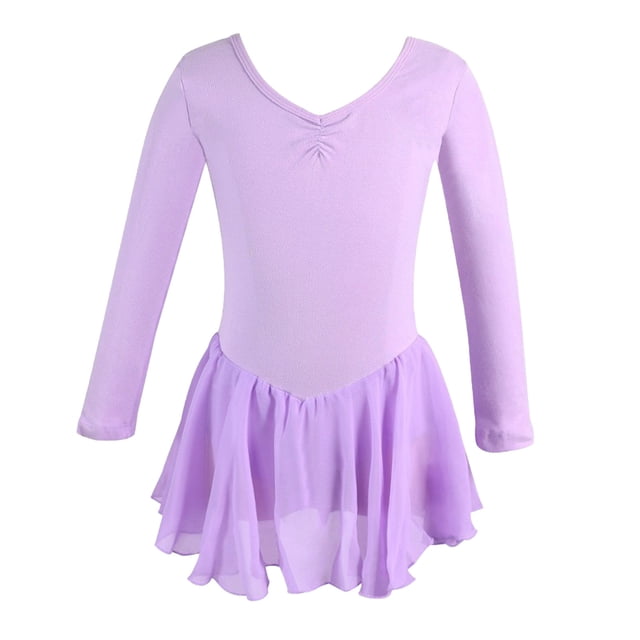 Trolimons Robe de Ballet pour Filles à Manches Longues Robe de Danse avec Jupe en Mousseline Tutu Vêtements de Ballet Taille 10-12T