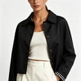 thumbnail image 4 of Jackets for Women Cropped Collared Button Jacket with Plaid Lined Short Trench Coat for Fall Black M, 4 of 6