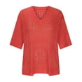 thumbnail image 4 of AherBiu Plus Size Tops for Women Crochet Knitted Hollow out 1/2 Sleeve V Neck Pullover Top Shirts Beachwear, 4 of 7