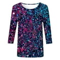 thumbnail image 3 of XAOFW Women's T-Shirts Carnival Sparkly Three Quarter Sleeve Crewneck Casual Sequins T Shirt Daily Wear Loose Fit Tee Shirts Party Night Trendy Cozy Tops, 3 of 4