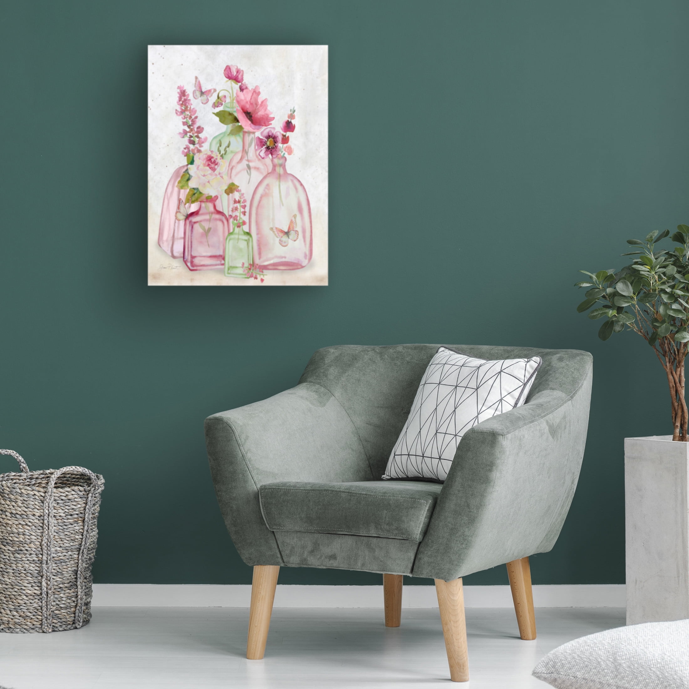 Canvas Wall Art - Jean Plout 'Pink Bottles 1' Wall Art for Living Room, Bedroom, or Office Décor by Trademark Fine Art - 18 x 24 Inches