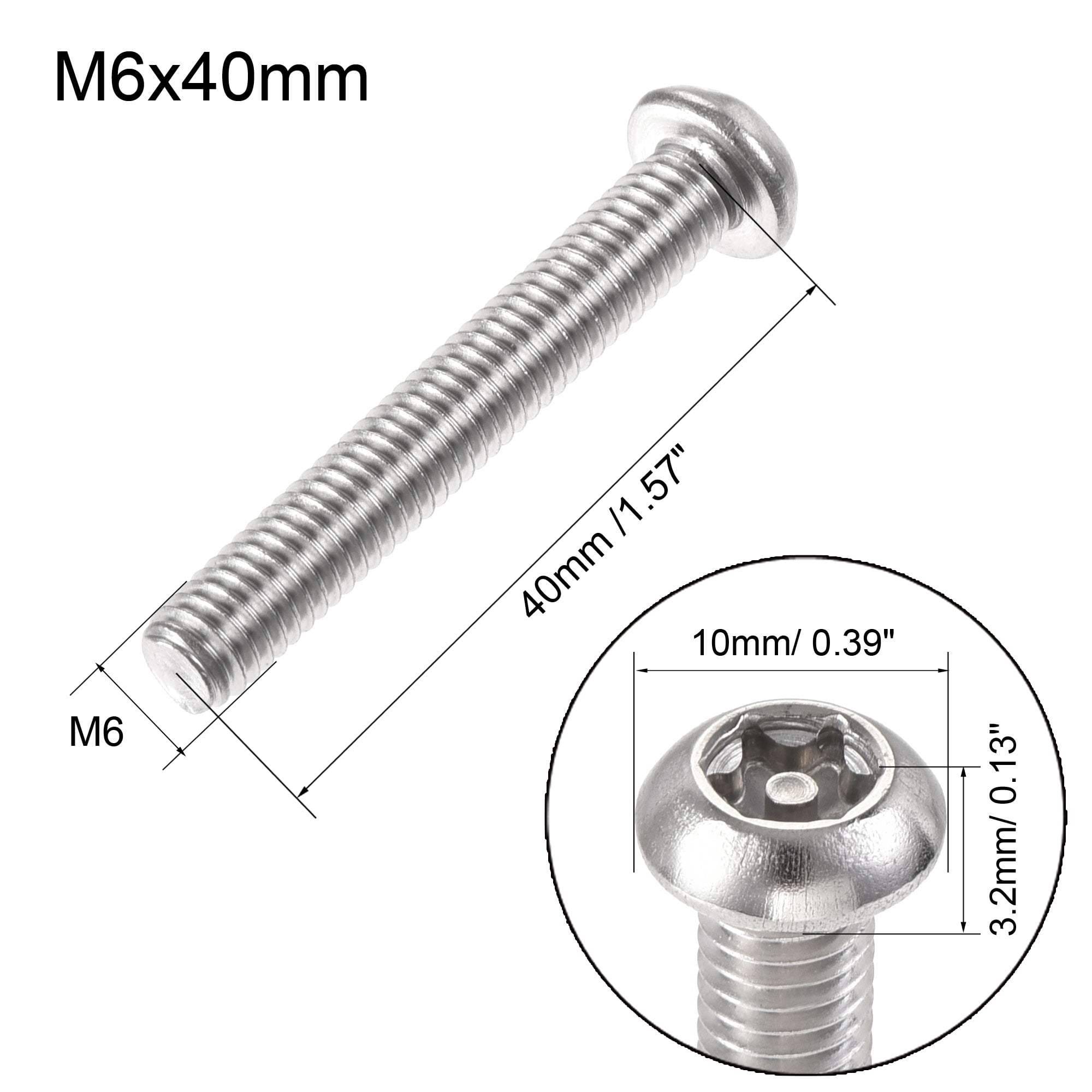 Uxcell Torx Security Machine Screw Polishing M6x40mm with T30 Wrench 20Pack