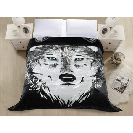 Wolf Plush Blanket Unique Home Premium Grey Wolf Thick Blanket with Double Layer Reversible Plush Clearance Raschel Blanket in Queen Size ()