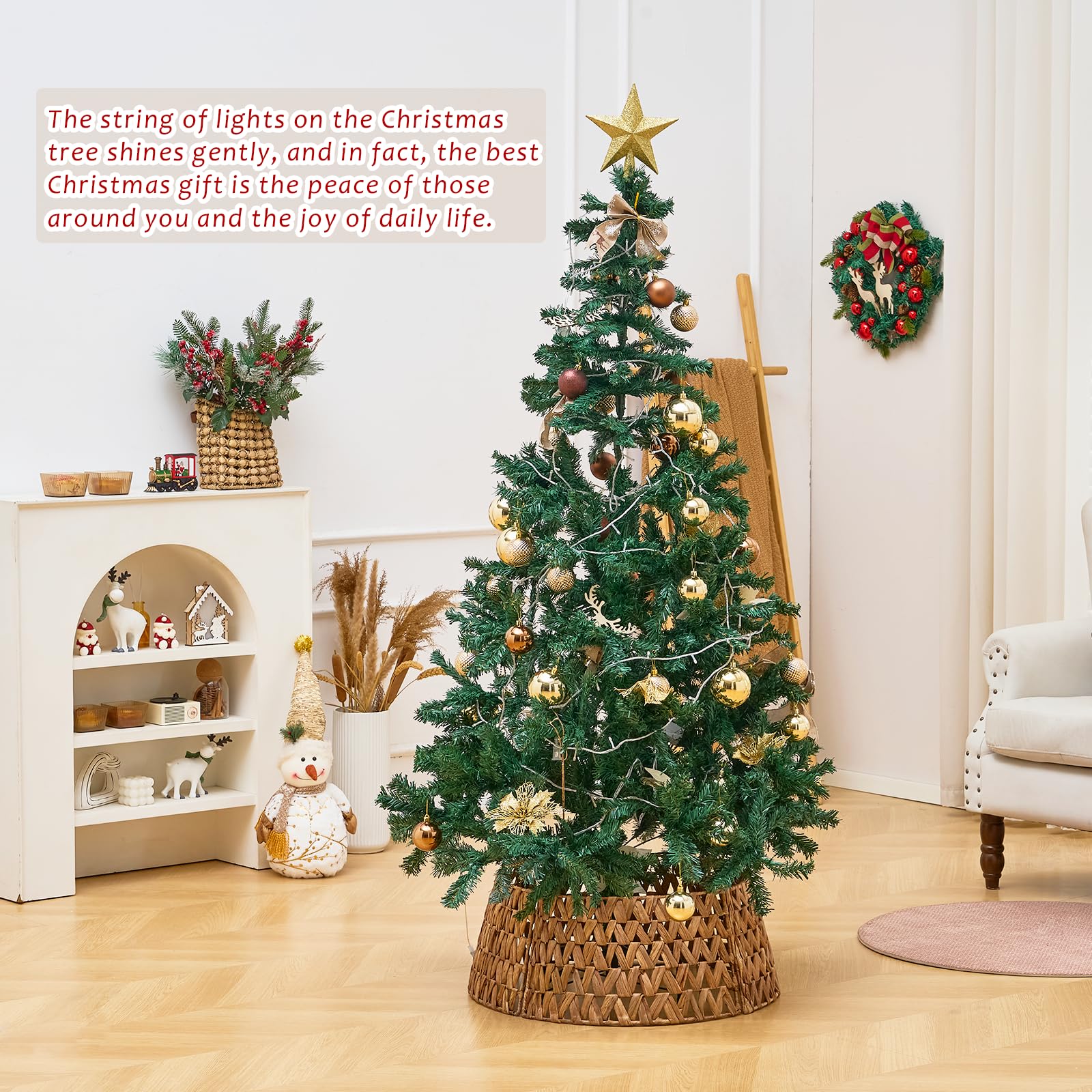 Hand-Woven Natural Water Hyacinth Christmas Tree Collar - Cord Cutout Design, Rustic Eco-Friendly Holiday Decor for Home