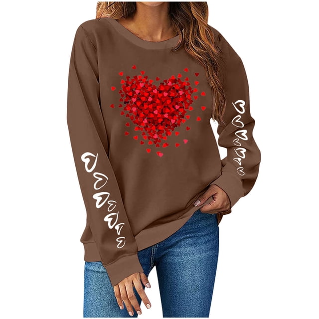 ameIAEA Valentines Day Sweatshirt Women Crewneck Graphic Pullover Long Sleeve Fall Spring Tops