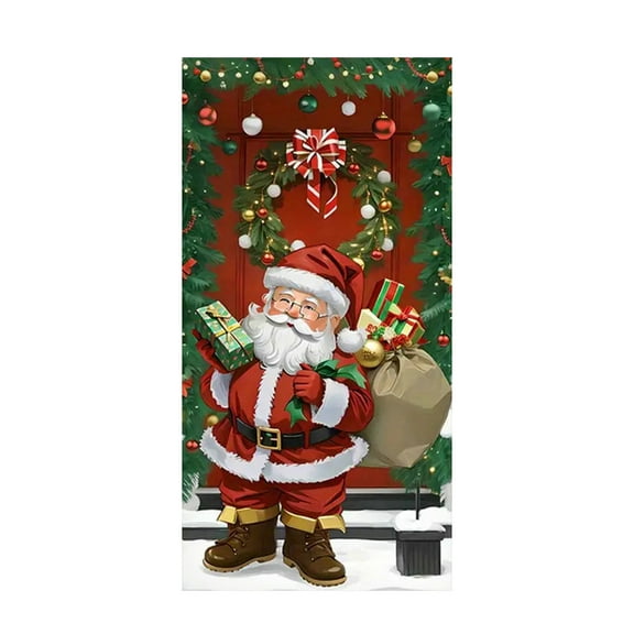 Uutvmp Christmas Door Cover Decoration, Large Santa Claus Xmas Door Hanging Cover, Christmas Santa Claus Hanging Ornament Home Front Door Hanging Pendant Winter Holiday Party Decor
