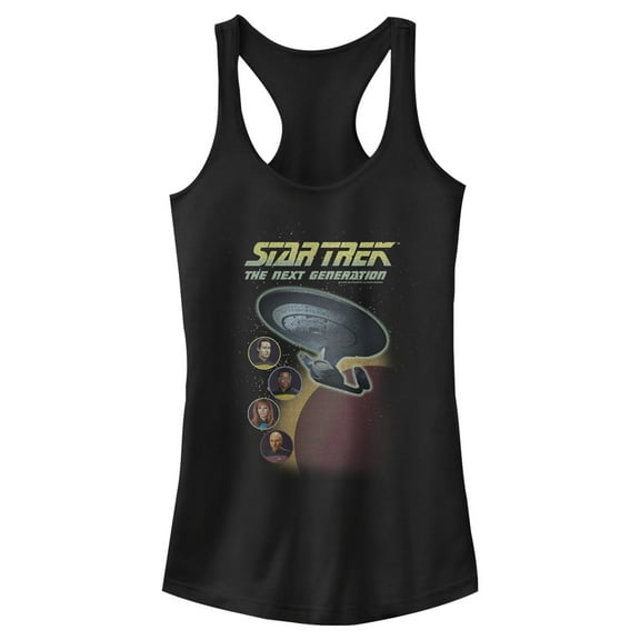 Junior's Star Trek: The Next Generation Enterprise with Captain and Crew Portraits Racerback Tank Top Black Medium