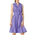 thumbnail image 2 of INSPIRE CHIC Women's Ruffled Hem Casual Sleeveless Cotton Solid Color Shirt Midi Dress with Belt S Dark Purple, 2 of 6