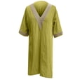thumbnail image 3 of QUYUON V Neck Dress for Women Casual Summer Short Sleeve Elbow-Length Beach Sundress Solid Color Loose Blouse Shirt Dress Vintage Midi Length Dress Style D-2350 Yellow XXXL, 3 of 5