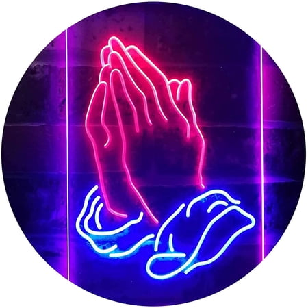 Praying Hands Home Display Dual Color LED Neon Sign Blue & Red 12