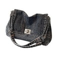 thumbnail image 2 of Bolso de hombro vaquero para mujer, estilo vintage, con accesorios clásicos, bolso de noche. Negro, 2 of 9
