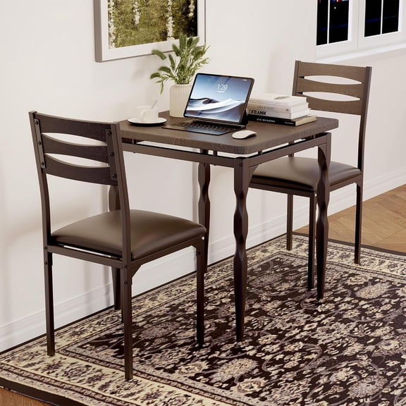 Modern 3-Piece Dining Table Set for 2 – Space-Saving Kitchen & Dining Room Furniture with Spiral Legs, Ideal for Apartment or Kitchen – With Cushioned Seats – Black