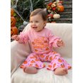 thumbnail image 6 of RUINIXCW Toddler Baby Girls Halloween Outfit Infant Baby Girls Fall Winter Clothes Cute Ghost Pumpkin Print Ruffled Long Sleeve Sweatshirt Top with Flare Pants Bell Bottom Set, 6 of 9
