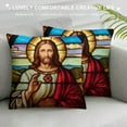 thumbnail image 3 of COMIO  Jesus Decorative Throw Pillow Cover Case,Stained Glass Window Depicting Sacred Heart of Jesus Outdoor Pillow Cases Cushion Covers for Sofa Couch Bed Light Blue, 3 of 5