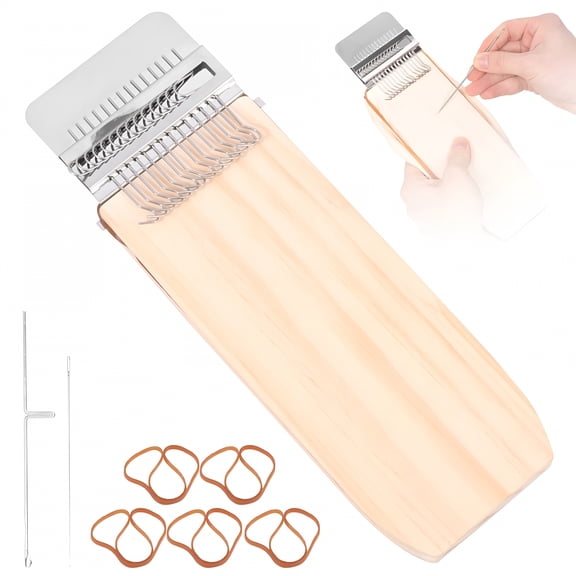 BESTSKY Small Weaving Loom Wooden Speedweve Darning Loom Type Weave Tool Convenient DIY Darning Machine for Mending Jeans and Clothes Quickly and EasilyMakes Beautiful Stitching (14 Hooks)