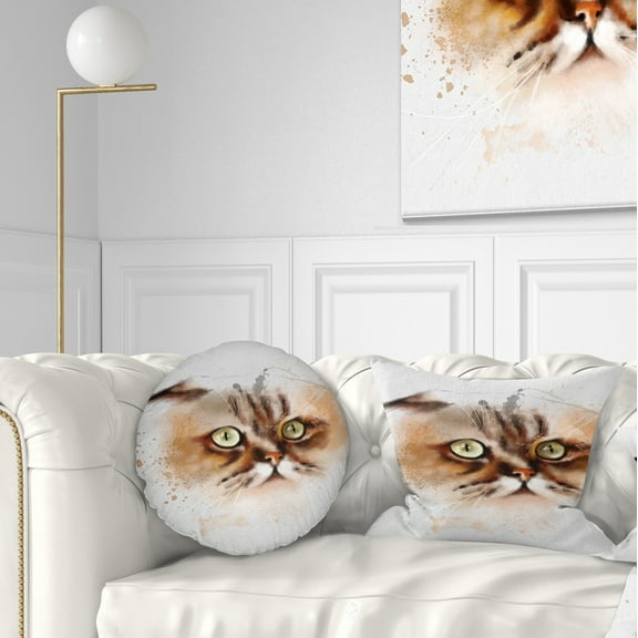 Designart Cute Brown Cat Watercolor Sketch - Animal Throw Pillow - 12x20