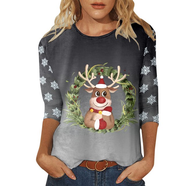 YDLCAFD T-Shirts Women Casual Fashion Round Neck Three Quarter Sleeve Flower Print T Shirt