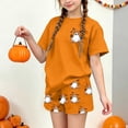 thumbnail image 2 of SERTGUTR Girls' Halloween Outfit Set Short Sleeve Crew Neck Top Elastic Waist Shorts Cute Ghost Print Soft Breathable Homewear School Party Everyday Wear, 2 of 9